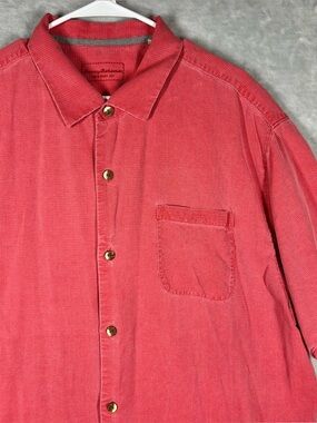 Tommy Bahama Mens XXL Pink Silk Textured Waffle Knit Short Sleeve Polo Shirt